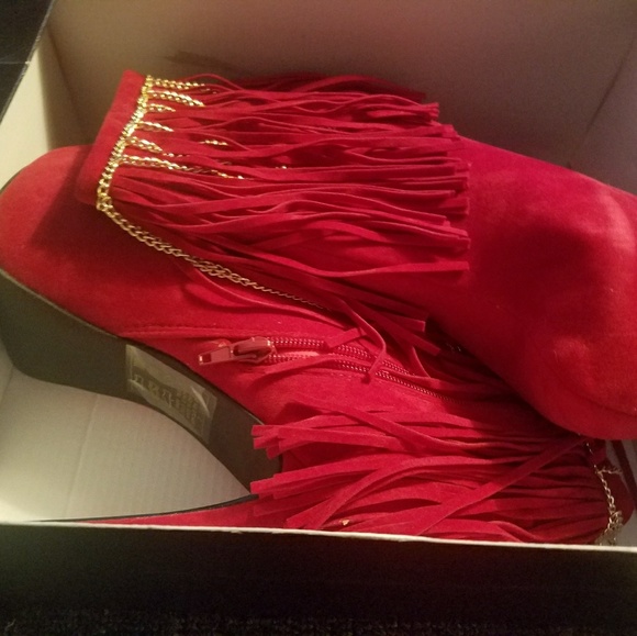 Shoedazzle Red Hot Fringe Booties - Picture 3 of 4